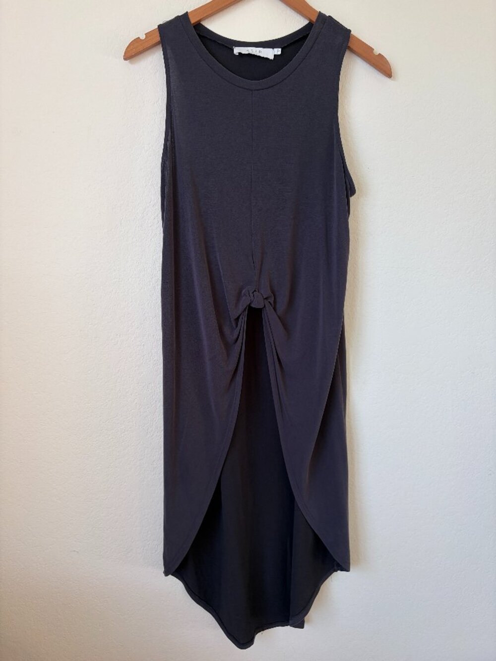 ASTR The Label Top Womens Small Dark Gray Front Tie High Low Maxi Shirt S